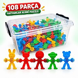 108 Parça Büyük Boy Hayvanlar Alemi Puzzle 6,30 cm Saklama Kutulu Eğitici Oyuncak - Efe Toys