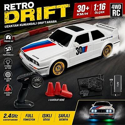 1:16 Uzaktan Kumandalı 4x4 Drift Araba Şarjlı 2.4G Full Fonksiyon 30 Km/H Retro RC Araba - 1