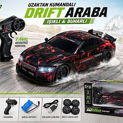 1:16 Uzaktan Kumandalı Drift Araba 2.4G Şarjlı 4x4 Işıklı ve Buharlı RC Araba - 1