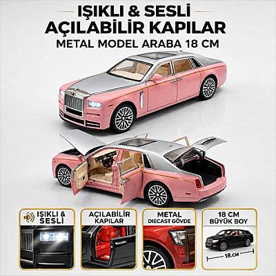 1:24 Çek Bırak Işıklı ve Sesli Metal Açılabilir Kapılar Sesli Işıklı Model Araba 18 cm - 2