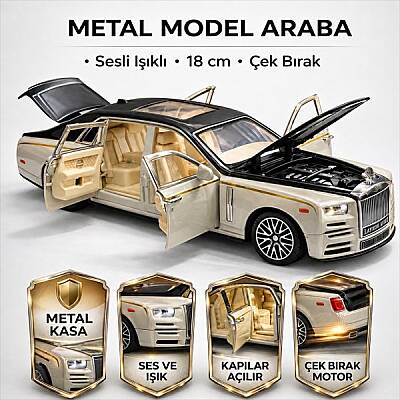 1:24 Çek Bırak Işıklı ve Sesli Metal Açılabilir Kapılar Sesli Işıklı Model Araba 18 cm - 3