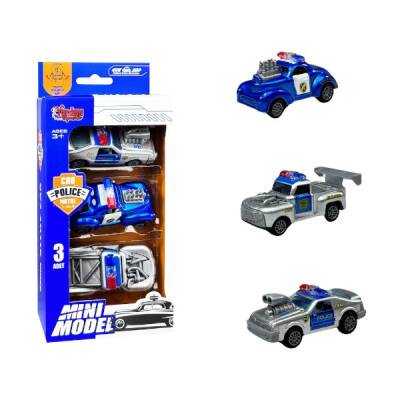 3 Parça Polis Metal Çek Bırak Araba Mini Model 1:64 - 3