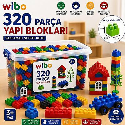 320 Parça Büyük Boy Yapı Blokları Aksesuarlı PVC Kutulu Anaokulu Kreş Eğitici Oyuncak Seti - 1