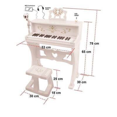 37 Tuşlu Mikrofonlu Büyük Oyuncak Piano (Mp3 Bluetooth) Beyaz - 1