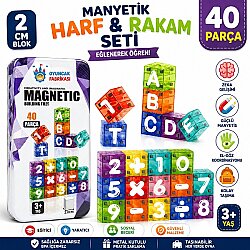 40 Parça Manyetik Harf ve Rakam Seti 2 Cm Metal Kutulu Eğitici Oyuncak (STEM) - Vardem Oyuncak