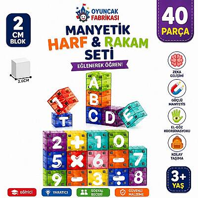 40 Parça Manyetik Harf ve Rakam Seti 2 Cm Metal Kutulu Eğitici Oyuncak (STEM) - 2