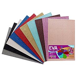 50x70 cm EVA Tabaka 10’lu Simli Karışık EVA Sünger Levha Hobi El İşi Okul ve Etkinlik Malzemesi - Kika