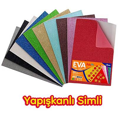 50x70 cm EVA Tabaka 10’lu Simli Yapışkanlı Karışık EVA Sünger Levha Hobi El İşi Okul ve Etkinlik Malzemesi - 1