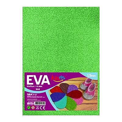 50x70 cm EVA Tabaka 10’lu Simli Yeşil EVA Sünger Levha Hobi El İşi Okul ve Etkinlik Malzemesi - 1