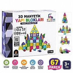 67 Parça Manyetik Yapı Blokları 3D Eğitici Oyuncak Seti Büyük Boy Renkli STEM Oyunu (3+ Yaş) - Vardem Oyuncak