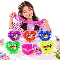6’lı Slime Seti 6 Renk Kalp Kutulu Esnek Oyun Slime’ı 6x135 gr - Oem
