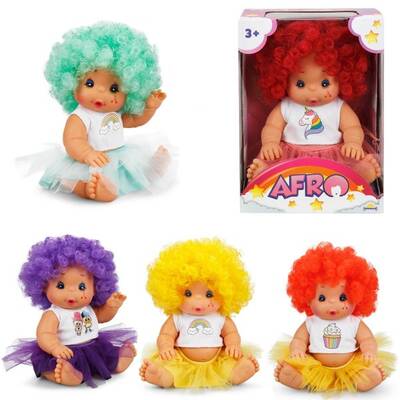 Afro Oyuncak Bebek Renkli Kıvırcık Saçlı 23 cm - 1