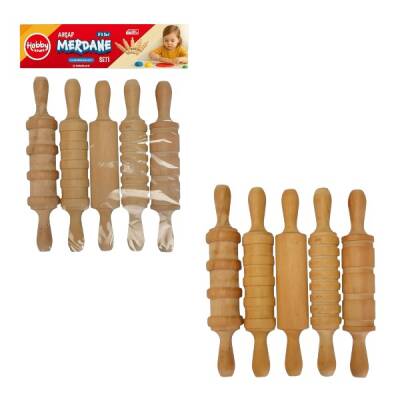 Ahşap Oyun Hamuru Merdanesi 5'lü Set (Anaokulu Oyuncak Malzemesi) - 1