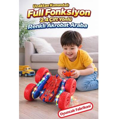 Akrobat Araba Uzaktan Kumandalı Full Fonksiyon Şarjlı Işıklı (16 Cm) 2.4 GHz Çift Yönlü - 1