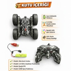 Akrobat Araba Uzaktan Kumandalı Full Fonksiyon Şarjlı Işıklı (16 Cm) 2.4 GHz Çift Yönlü - 4