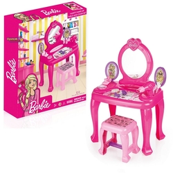 Barbie Oyuncak Güzellik Seti Tabureli Ayaklı Makyaj Masası ve Sandalye Set 8 Parça - Dolu