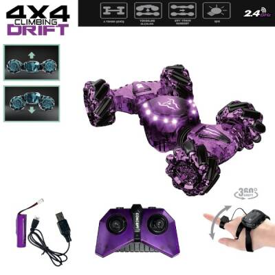 Bilekten Kontrol Uzaktan Kumandalı Araba Full Fonksiyon Şarjlı 2.4g Şeffaf Işıklı 4x4 Drift Araba - 1