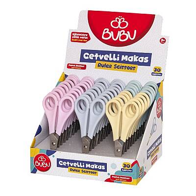 Bu-Bu Cetvelli Makas Pastel Renkler Okul Anaokulu Hobi ve Etkinlik Makası - 1