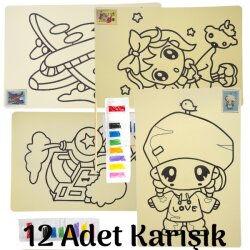 Büyük Boy (A4) Kum Boyama Seti Karışık Model ( 12 Adet ) - Oem