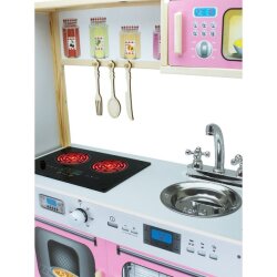 Büyük Boy Çocuk Ahşap Oyuncak Mutfak Seti Buzdolaplı Pembe Renk - 2