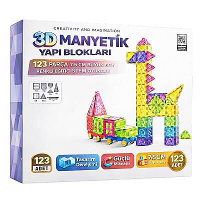 Büyük Manyetik Yapı Blokları 123 Parça 7,5 Cm 3D Renkli Eğitici STEM Oyuncak - 1