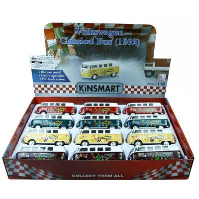 Çek Bırak Araba Kinsmart 1962 Volkswagen Classical Bus Çiçek Desenli - 2
