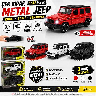 Çek Bırak Metal Jeep 1:32 Işıklı ve Sesli Kutulu Oyuncak Araba - 1