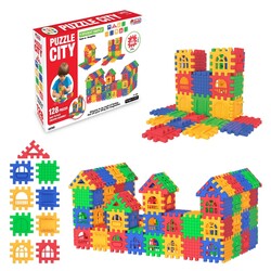 Dede Toys - Dede Eğitici Puzzle City 128 Parça 9 Farklı Şekil