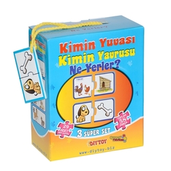 Dıy Toy Eğitici Puzzle 3'lü Set Kimin Yuvası Kimin Yavrusu Nerede? 58 Parça - Dıy Toy