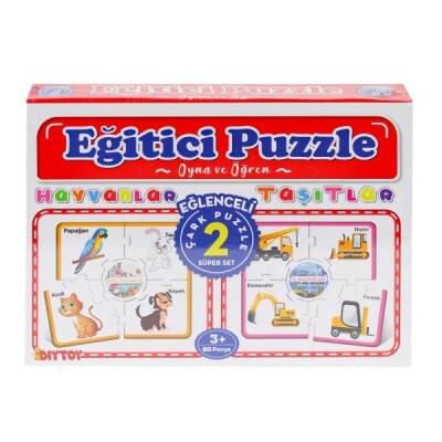 Eğitici Eğlenceli Çark Puzzle Hayvanlar Taşıtlar 2'li Süper Set 3+ Yaş - 1