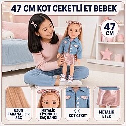 Et Bebek 47 cm Şık Kıyafetli Aksesuarlı Uzun Taranabilir Saçlı Gerçekçi Yüzlü Büyük Boy Bebek - 4