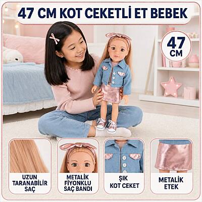 Et Bebek 47 cm Şık Kıyafetli Aksesuarlı Uzun Taranabilir Saçlı Gerçekçi Yüzlü Büyük Boy Bebek - 4