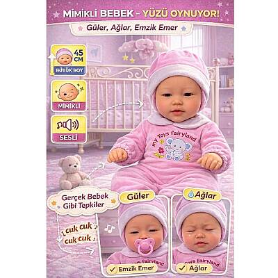 İnteraktif Oyuncak Bebek Yüzü Hareketli Emzikli Biberonlu Güler Ağlar Fonksiyonlu Sesli - 1
