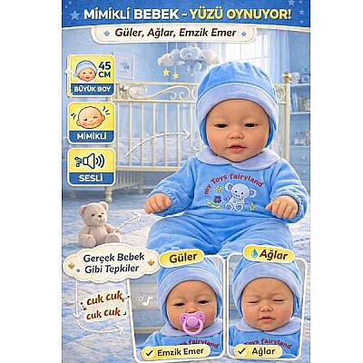 İnteraktif Oyuncak Bebek Yüzü Hareketli Emzikli Biberonlu Güler Ağlar Fonksiyonlu Sesli - 2