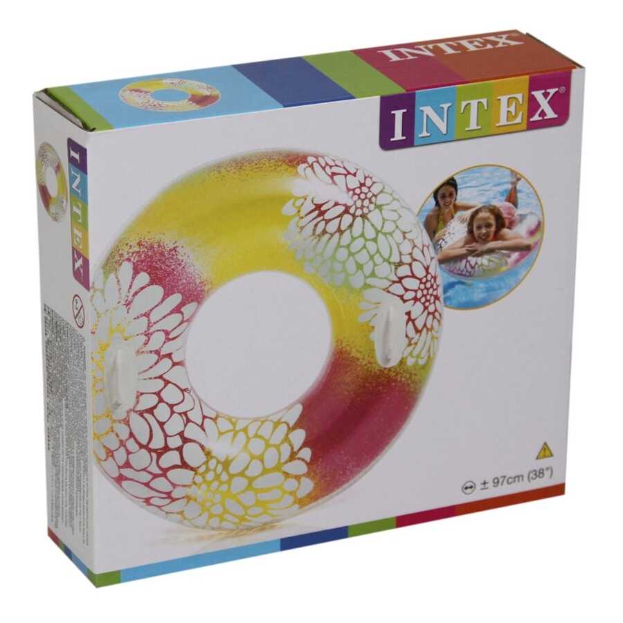 İntex 58263 Tutmaçlı Transparan Çiçekli Simit 97 Cm