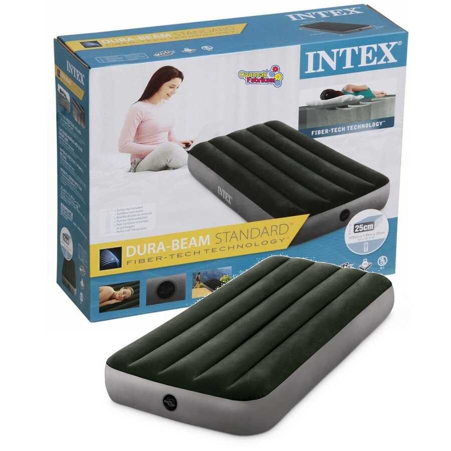 İntex 64106 Tek Kişilik Şişme Yatak YeşilGri Renk 76x191x25 cm Intex