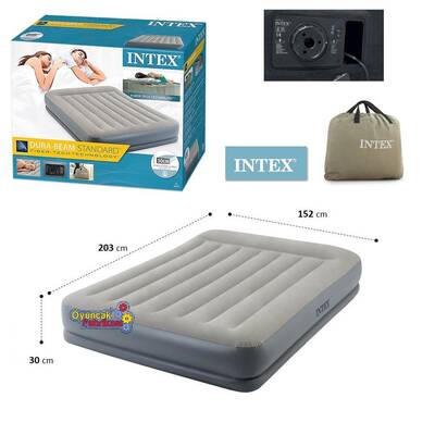 intex 64118 Elektrikli Çift Kişilik Şişme Yatak Fiber Tech Dura-Beam 152x203x30 Cm - 1