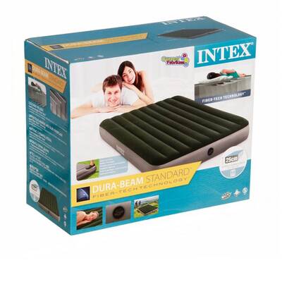 Intex 64763 Çift Kişilik Şişme Yatak (Kendinden Ayak Pompalı) 152x203x25 cm Yeşil Gri - 2