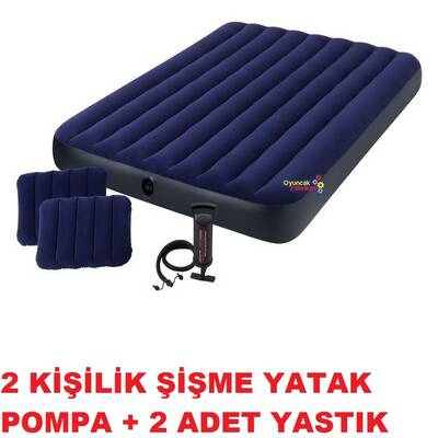 İntex 64765 Classic Çift Kişilik Şişme Yatak Seti Pompa ve Yastık 152x203x25 cm - 4