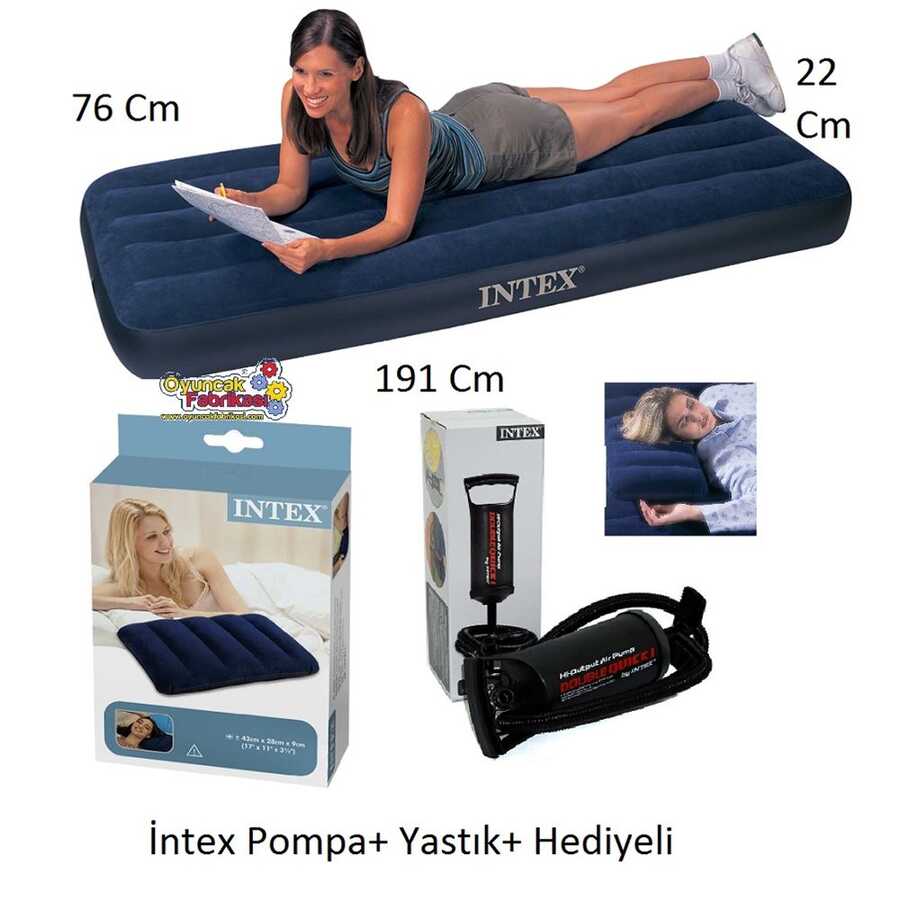 İntex 68950 Tek Kişilik Şişme Yatak Pompa Yastık Hediyeli Outdoor Şişme