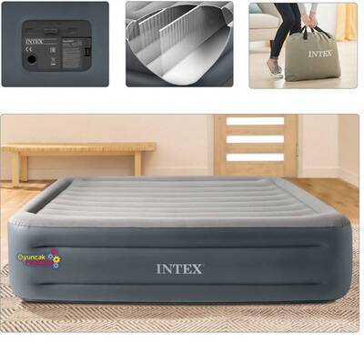 INTEX Elektrikli Çift Kişilik Şişme Yatak 64126 Gri (152x203x46cm) - 3