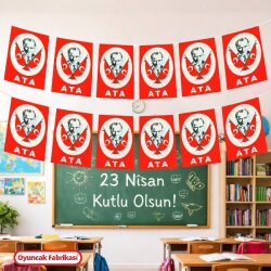 İpe Dizili Türk Bayrağı 40'lı Atatürk Temalı Büyük Boy - Kika