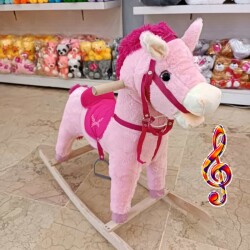 Peluş Sallanan At Hareketli Pembe Renk 65 Cm - Selay