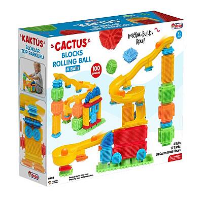Kaktüs Bloklar Top Parkuru 100 Parça 4 Toplu STEM Eğitici Yapı Oyuncağı Zeka Geliştirici Blok Seti 3+ Yaş - 1