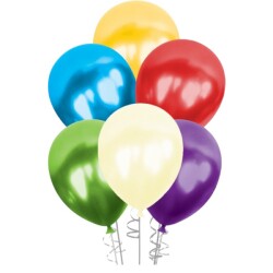 Karışık Metalik Düz Renk 100 Adet Sedefli Latex Balon - Kikajoy