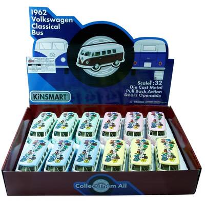 Kinsmart Çekbırak Metal Araba 1962 Vw Classıc Bus ((Pastel Renk Ve Desenli) - 1
