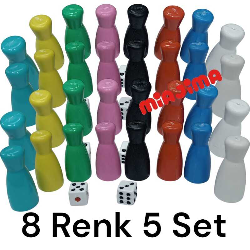 Kutu Oyunu Piyonu Renkli Oyun Piyonu Taşı 8 Renk 5 Set +zar