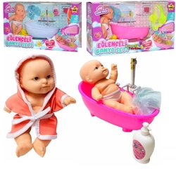 Küvette Yıkanan Oyuncak Bebek Pilli Eğlenceli Banyo Keyfi Aksesuarlı - Limon Oyuncak