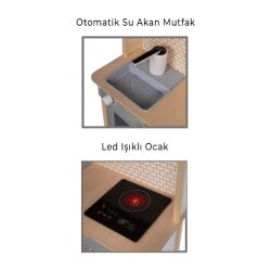 Led'li ve Musluktan Su Akıtan Büyük Ahşap Oyuncak Mutfak Seti 102x70x29 Cm - 3