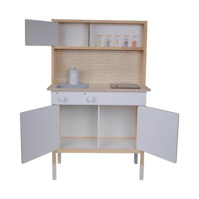 Led'li ve Musluktan Su Akıtan Büyük Ahşap Oyuncak Mutfak Seti 102x70x29 Cm - 4